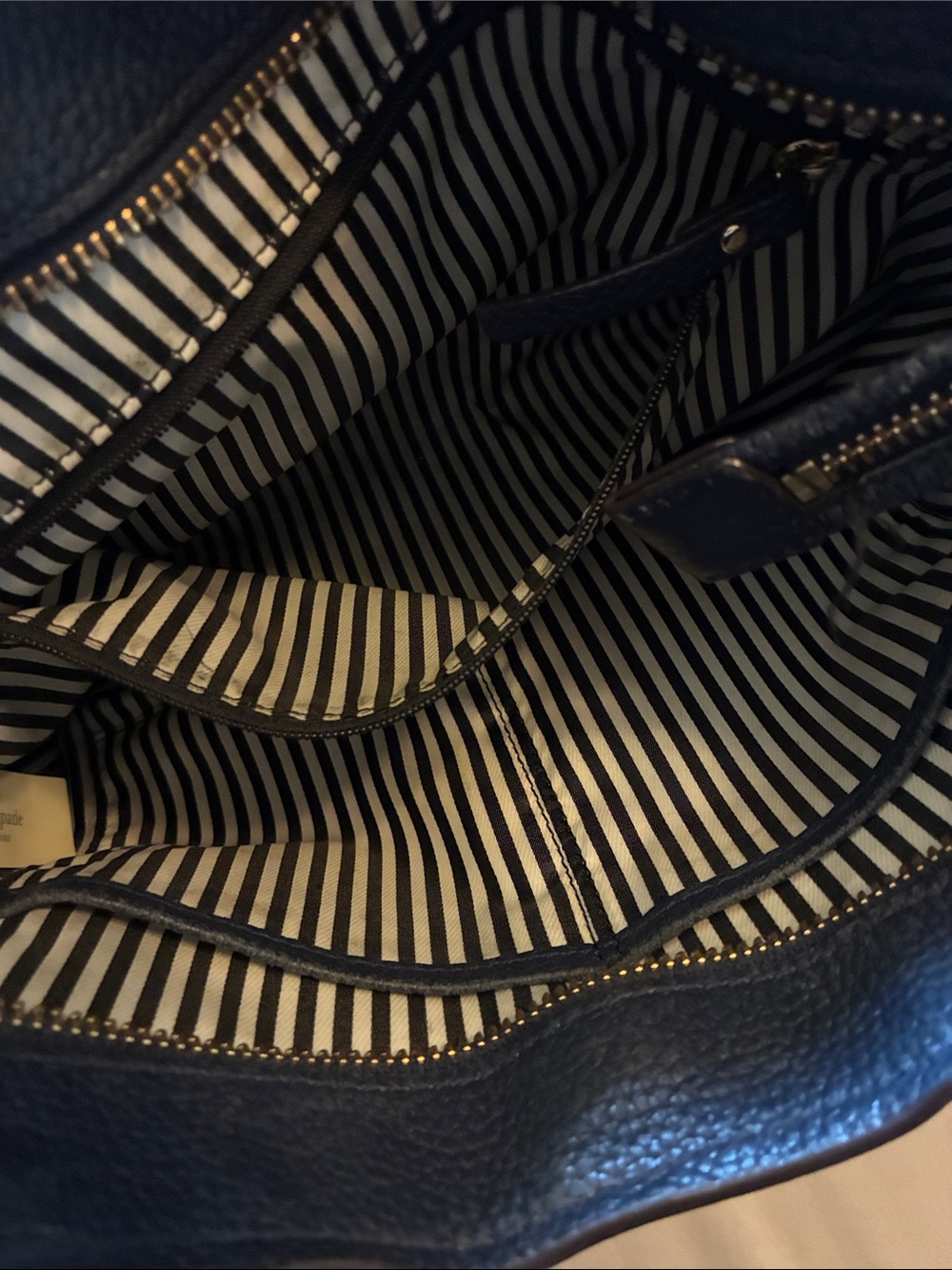 kate spade navy pebbled leather hobo with gold hardware - Picture 3 of 5